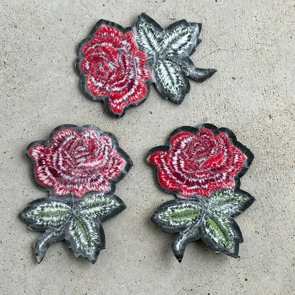 Red Roses Iron On Patches Embroidery for Craft Clothes Applique Lot of 3 Patches - Picture 5 of 8
